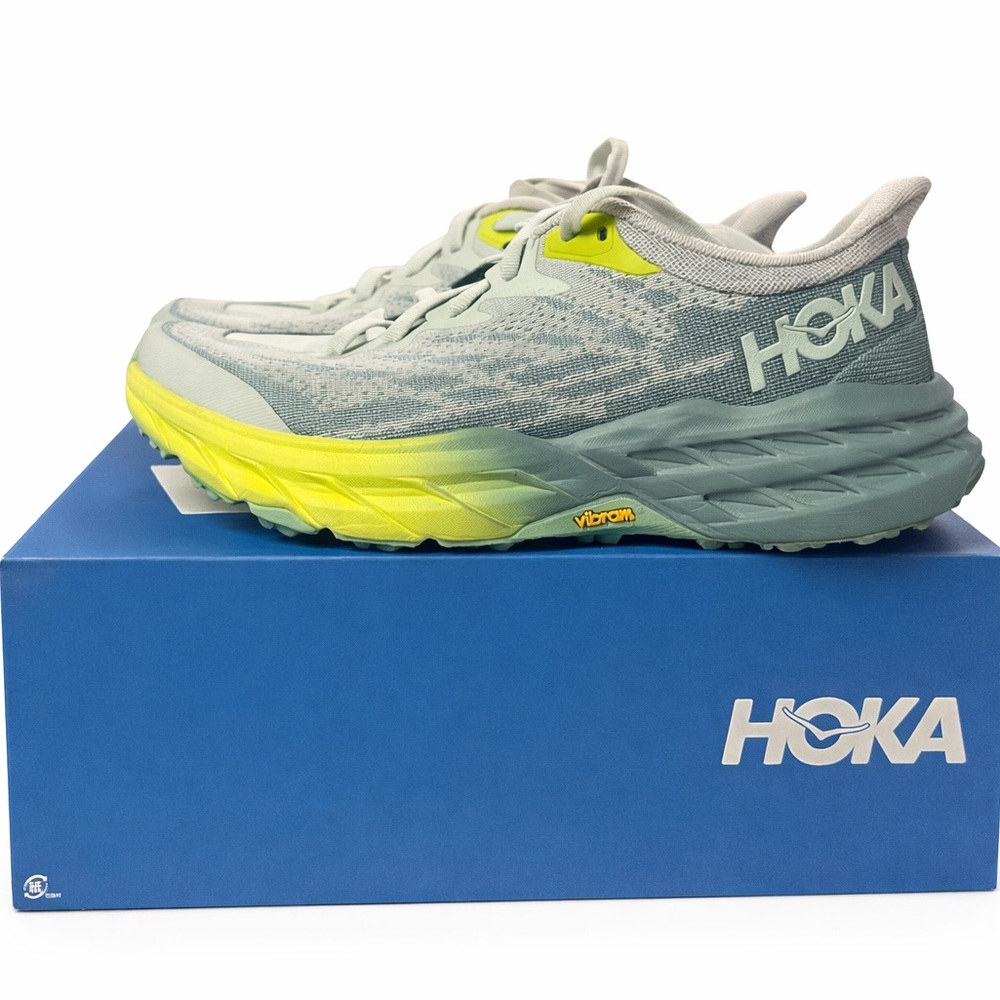 Hoka Athletic Shoes in Light Gray and Neon Yellow